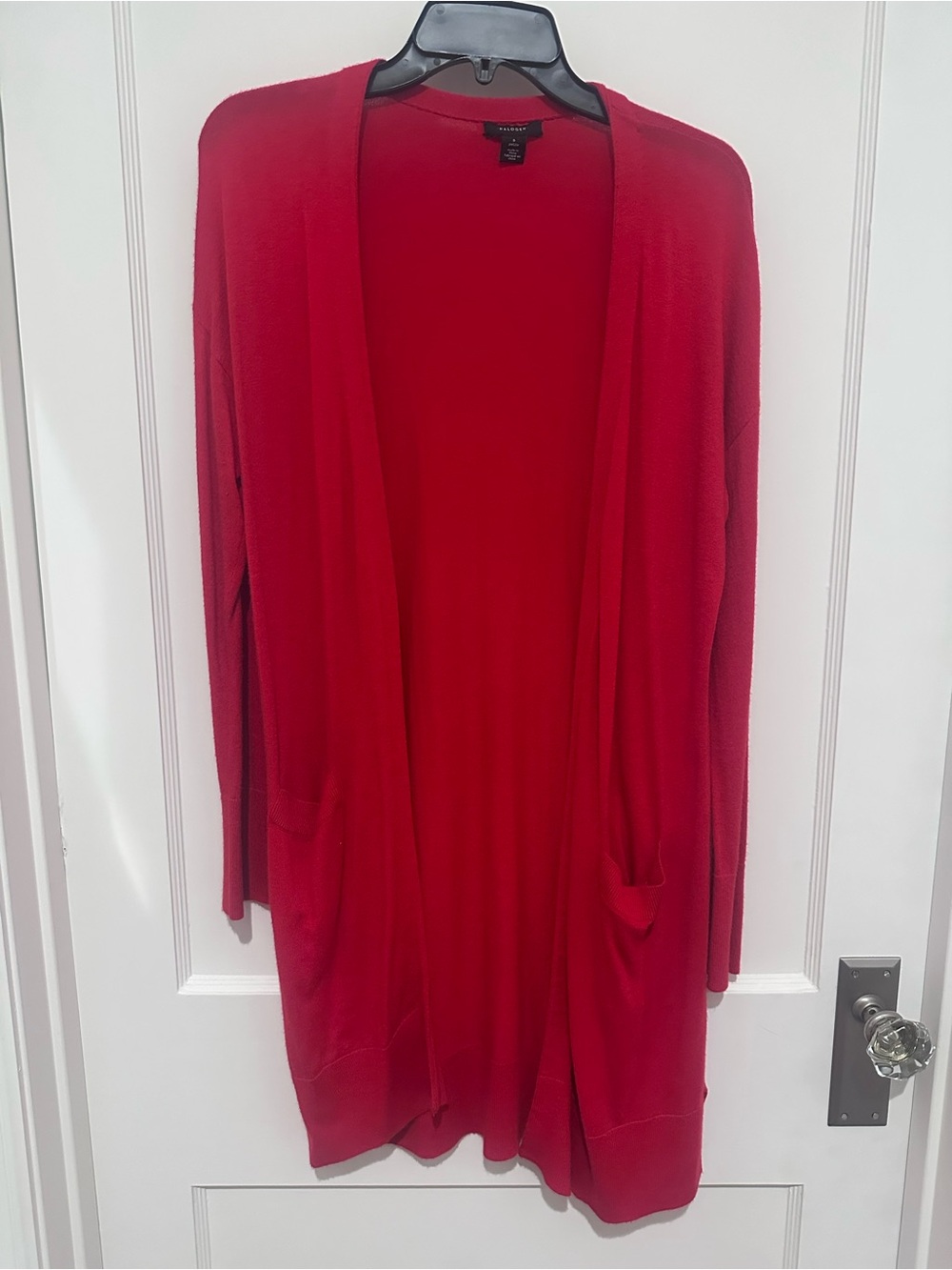 Halogen Red Open-Front Long Cardigan Sweater with Pockets- Size SP